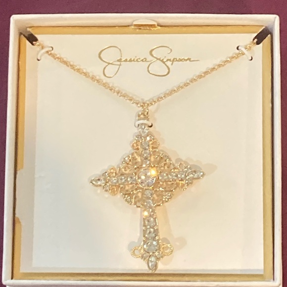 New Jessica Simpson Gold and Silver Cross Necklace - Picture 1 of 4